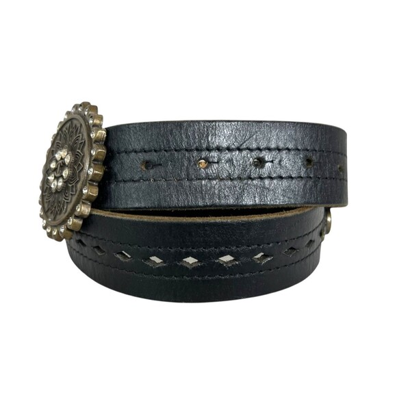 Vtg Roberto Cavalli Ittierre Italian Dark Brown Leather Belt w Rhinestone Buckle - Picture 2 of 11